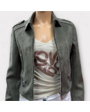 Blouson droit aspect suédine kaki