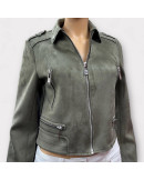 Blouson droit aspect suédine kaki