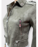 Blouson droit aspect suédine kaki